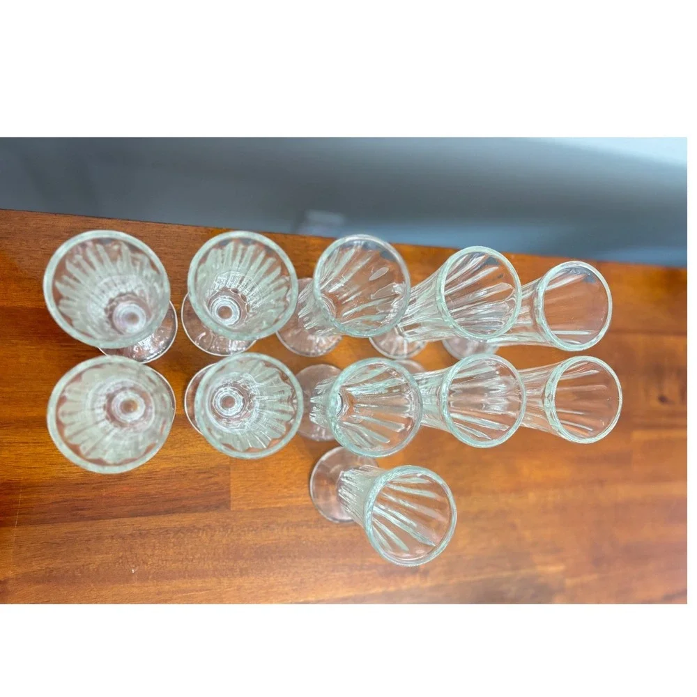 Vintage Soda Fountain Glasses Set of 11 Clear Paneled Glass Ice Cream Parfait